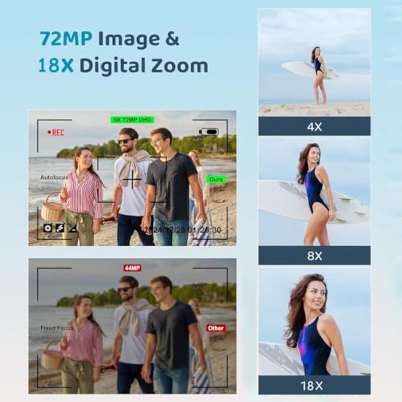Travel camera with 18x zoom, ABS plastic body, black color, anti-shake and 180 flip screen for easy selfies and vlogging - Image 3