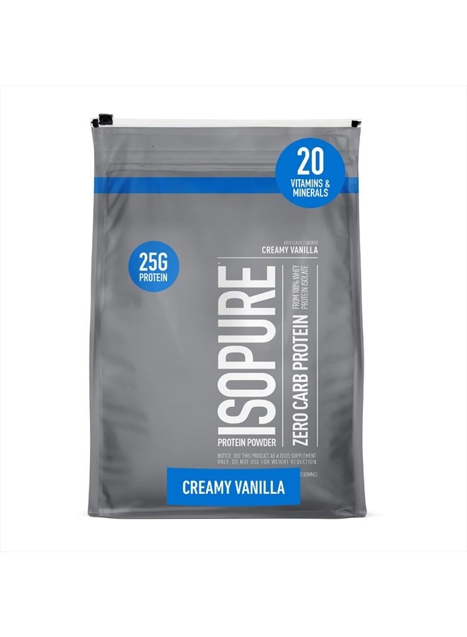 Isopure مسحوق بروتين، مصل اللبن المعزول خالي من الكربوهيدرات، خالي من الغلوتين، خالي من اللاكتوز، 25 جرام بروتين، صديق للكيتو، فانيليا كريمية، 110 وجبة، 7.5 رطل (قد تختلف التعبئة) - Image 1