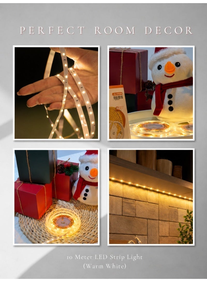 MODI 10M Warm White LED Strip Light 3000K, Flexible Cuttable Self Adhesive LED Tape Light, Non-RGB Single Color, Adjustable Brightness, Indoor Bedroom Ceiling Cabinet Decoration - Image 4
