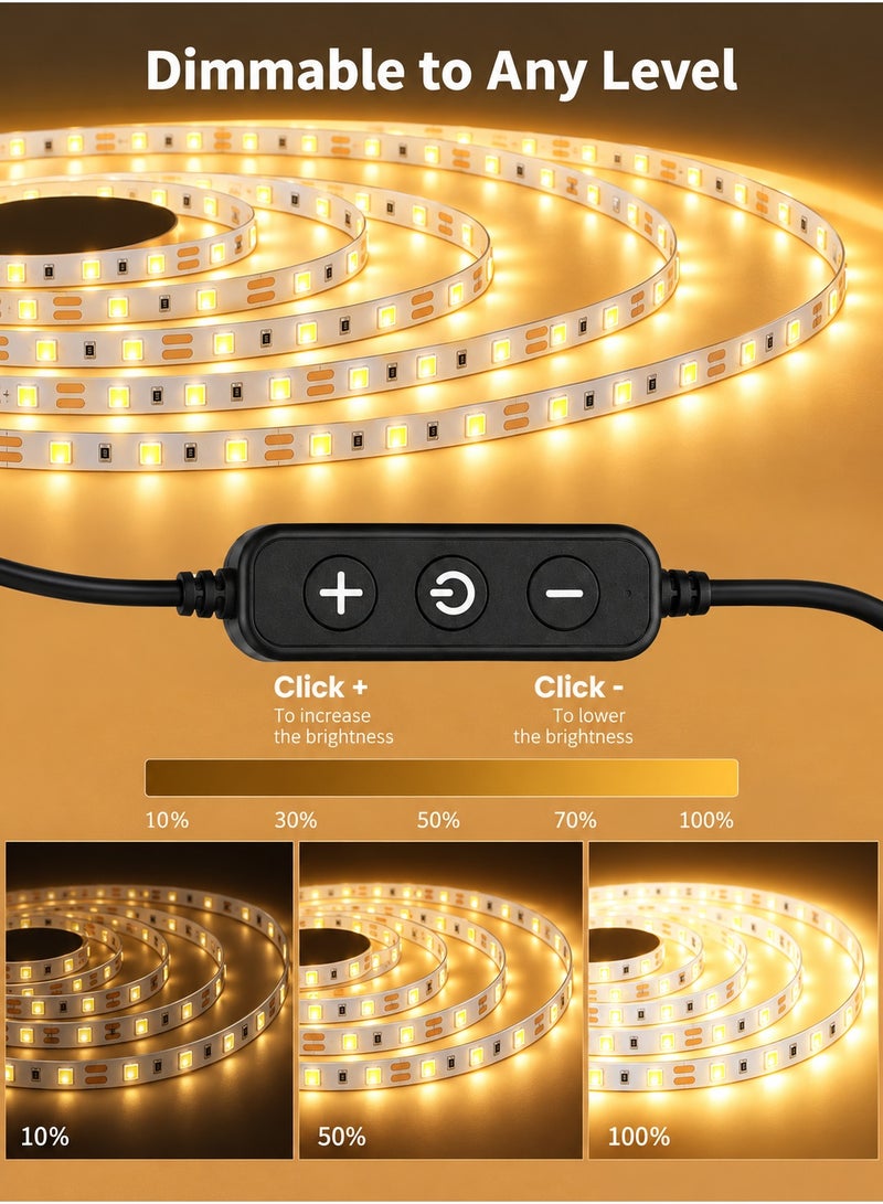 مودي شريط إضاءة LED أبيض دافئ بطول 10 أمتار، 3000 كلفن، شريط إضاءة LED مرن قابل للقص واللصق الذاتي، لون واحد غير RGB، سطوع قابل للتعديل، مناسب لتزيين غرف النوم والأسقف والخزائن الداخلية - Image 3