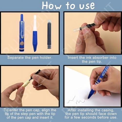PLUSPOINT Fountain Pen for Students Iridium Tip Nib Refillable Click Fountain Pen Set(2 Pcs)with 6 Ink Refills Kawaii Stationery Gift for Kids|Perfect for Office and School Use(Oxford pen),Blue - Image 3