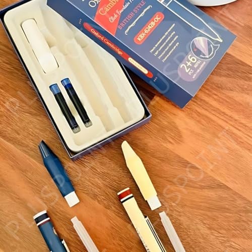 PLUSPOINT Fountain Pen for Students Iridium Tip Nib Refillable Click Fountain Pen Set(2 Pcs)with 6 Ink Refills Kawaii Stationery Gift for Kids|Perfect for Office and School Use(Oxford pen),Blue - Image 5