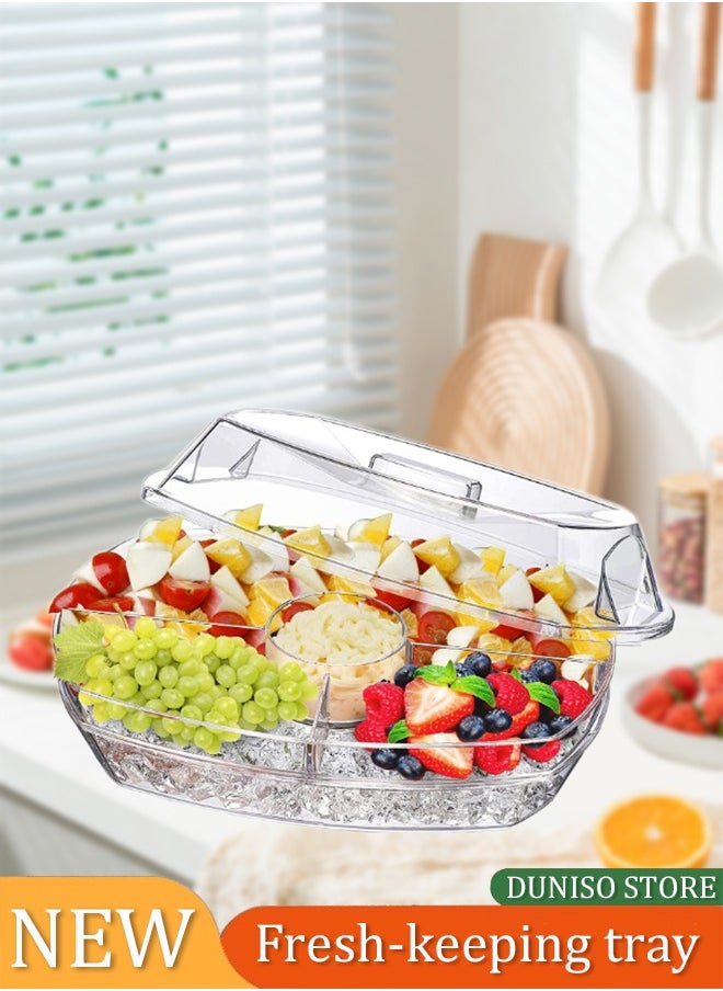 DUNISO Fruit Ice Serving Tray, 3 Layer Chilled Veggie Tray, Appetizer Serving Platter For Parties, With Lid, Suitable For Gatherings, Restaurants, And Picnics  - Image 2