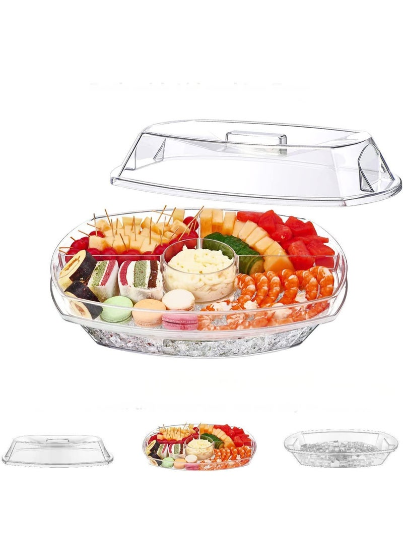 DUNISO Fruit Ice Serving Tray, 3 Layer Chilled Veggie Tray, Appetizer Serving Platter For Parties, With Lid, Suitable For Gatherings, Restaurants, And Picnics  - Image 1