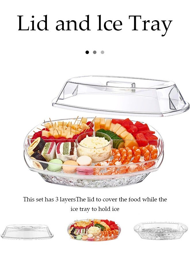 Fruit Ice Serving Tray, 3 Layer Chilled Veggie Tray, Appetizer Serving Platter For Parties, With Lid, Suitable For Gatherings, Restaurants, And Picnics