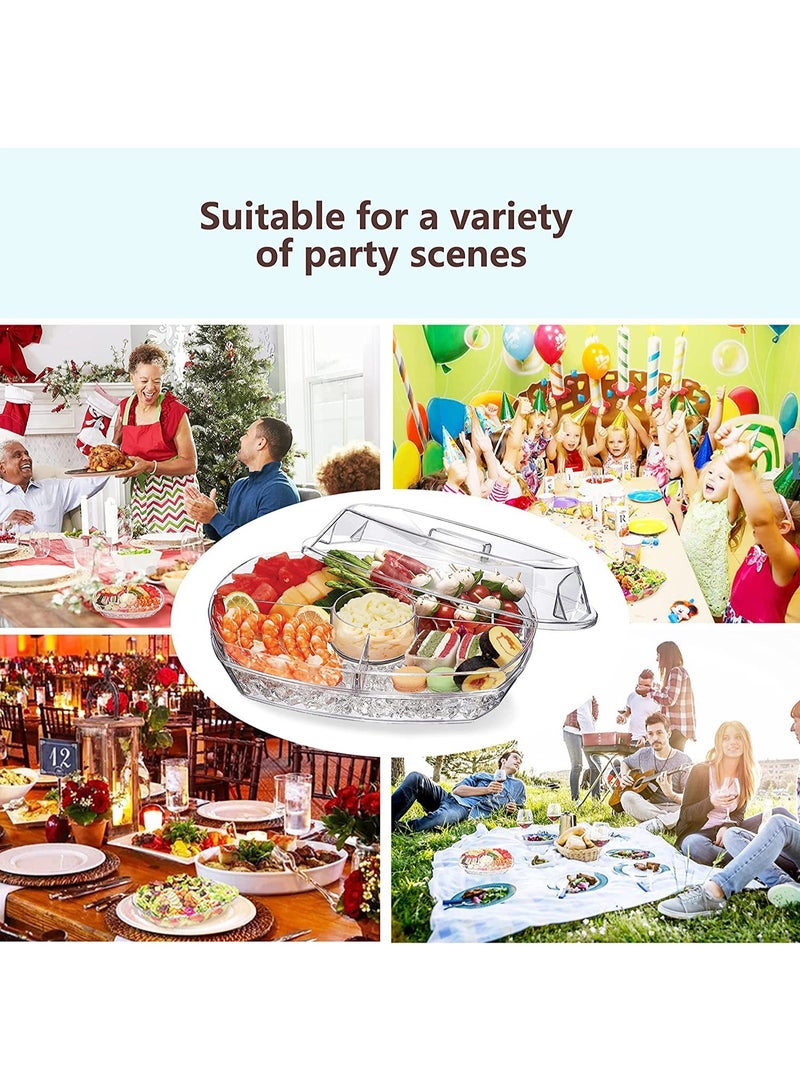 Fruit Ice Serving Tray, 3 Layer Chilled Veggie Tray, Appetizer Serving Platter For Parties, With Lid, Suitable For Gatherings, Restaurants, And Picnics