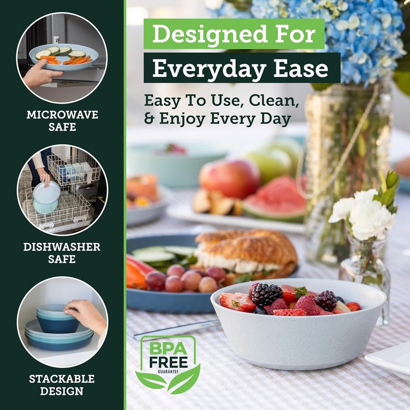 Grow Forward Premium Wheat Straw Plates and Bowls Sets - 8-Piece Wheat Straw Dinnerware Sets - Unbreakable & Reusable Microwave Safe Plastic Dinner Plates for Outdoors, RV, Camping Dishes - Seascape - Image 4