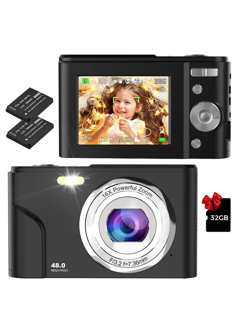 Generic - Digital Camera Autofocus Vlogging Camera Fhd 1080P 48MP With 16X Digital Zoom Compact Camera Portable Mini Camera Black - Image 1