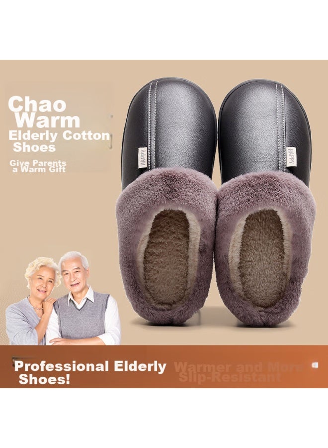 GUOLUOFEI Guoluofei Cotton Slippers For Men And Women, Autumn And Winter Home Non-slip Cotton Shoes, Elderly Warm Shoes, Gray, Size 44-45  - Image 1