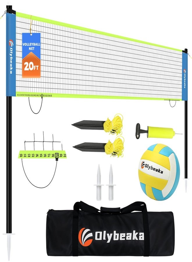 Olybeaka Portable Outdoor Volleyball Net Set for Backyard Beach with Adjustable Poles, Soft PU Volleyball & Pump, Carry Bag and Durable Anti-Sagging Net (Blue, 20ft) - Image 1
