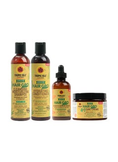 Tropic Isle Living Grow with Us Full Set: Shampoo, Conditioner, Serum and Curl Creme - Infused Jamaican Black Castor Oil for Enhancing and Moisturizing Hair, Shea Oil Help Strengthen Hair, Paraben Free, Sulfate Free 
