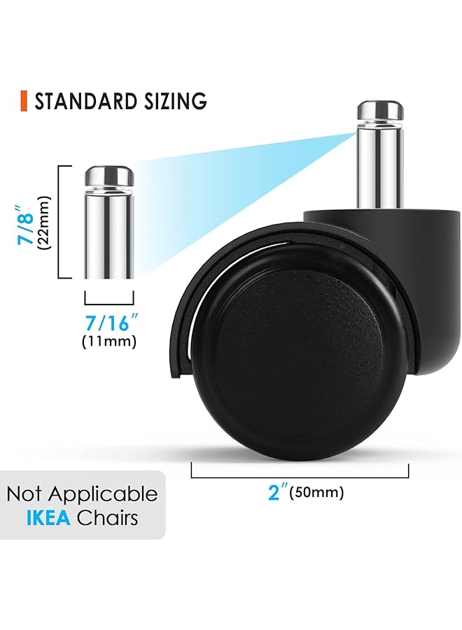 إيروريكس عجلات كرسي المكتب البديلة 5 قطع عجلات كرسي المكتب مع بكرات مطاطية ناعمة عجلات كرسي مطاطية هادئة وناعمة للأرضيات الخشبية والسجاد 2 بوصة - Image 2