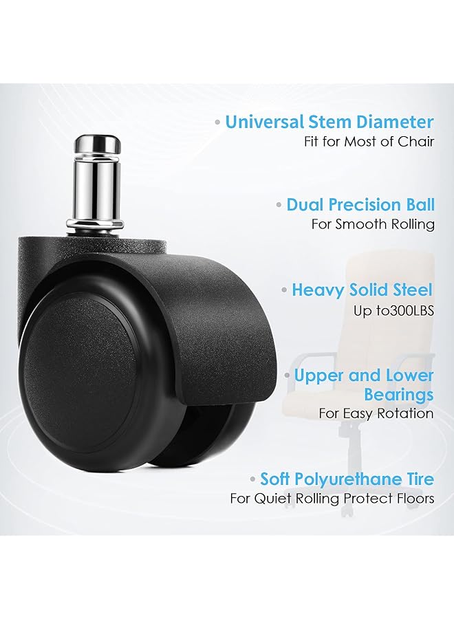 إيروريكس عجلات كرسي المكتب البديلة 5 قطع عجلات كرسي المكتب مع بكرات مطاطية ناعمة عجلات كرسي مطاطية هادئة وناعمة للأرضيات الخشبية والسجاد 2 بوصة - Image 3