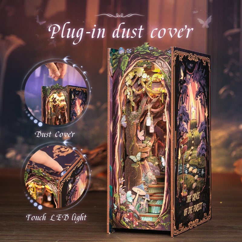 CUTEBEE Book Nook Kit - DIY Miniature House Dollhouse Kit for Adults and Teens, Booknook Tiny House Bookshelf Decor 3D Wooden Puzzle, Gifts for Family, Friends (The Grace of The Forest) - Image 4