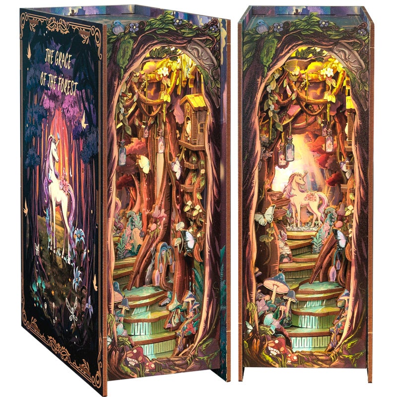 CUTEBEE Book Nook Kit - DIY Miniature House Dollhouse Kit for Adults and Teens, Booknook Tiny House Bookshelf Decor 3D Wooden Puzzle, Gifts for Family, Friends (The Grace of The Forest) - Image 1