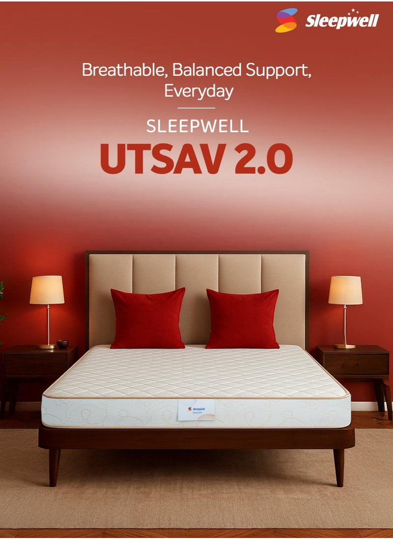 Sleepwell Sleepwell Utsav 2.0 | Resitec Foam | Twin Bed Size | Medium Firm | Neem Fresche Technology | Anti Sag Mattress (200L x 120W x 15H cm)  - Image 1