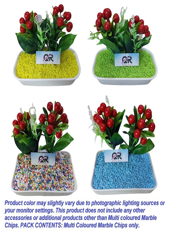 Quantum Retail - Lemon Yellow + Multi Color Mix + Parrot Green + Sky Blue Marble Chips Pebbles Decorative Stones - Size:3mm-5mm (4 Color x 200 GMS Each Color = Total 800 GMS) - Image 3