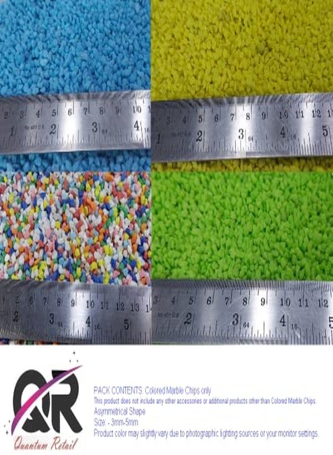 Quantum Retail - Lemon Yellow + Multi Color Mix + Parrot Green + Sky Blue Marble Chips Pebbles Decorative Stones - Size:3mm-5mm (4 Color x 200 GMS Each Color = Total 800 GMS) - Image 2
