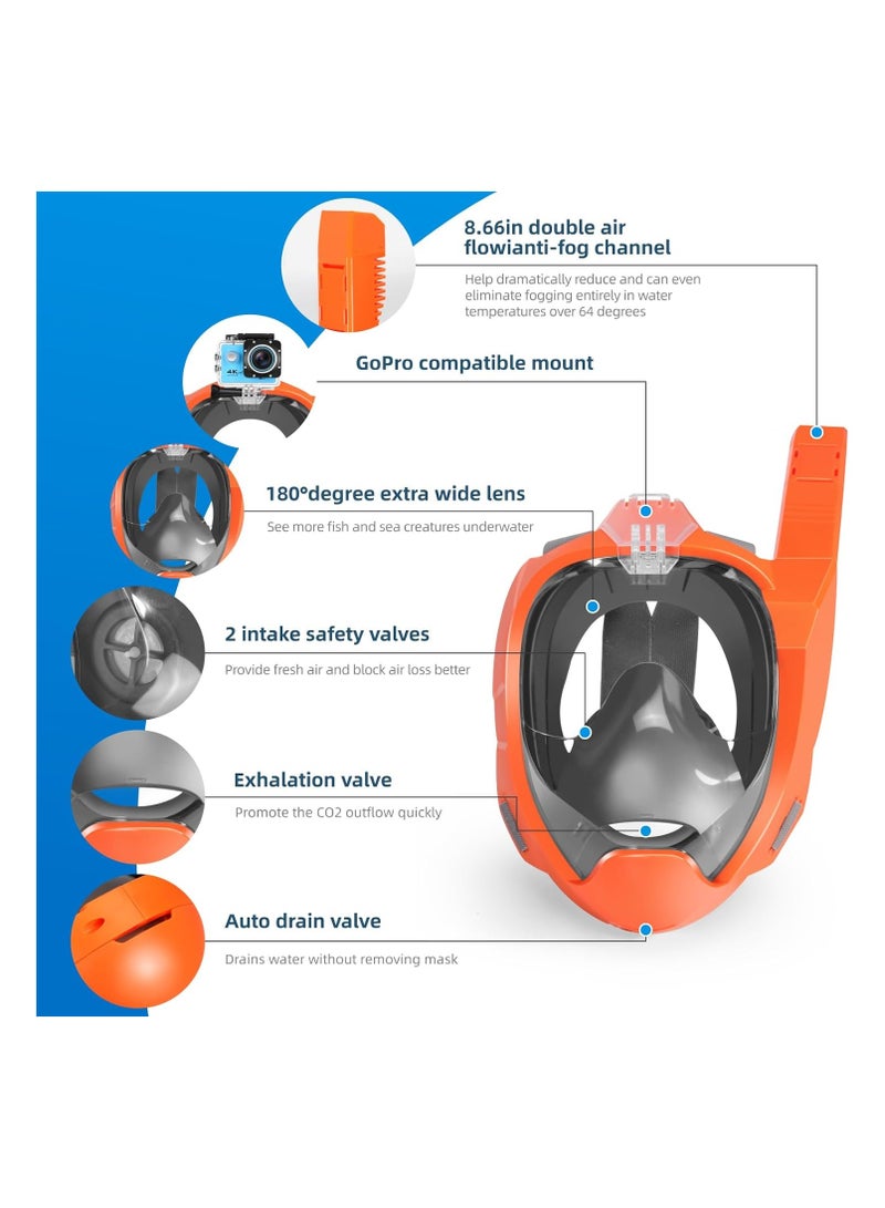 SOLARAE قناع غوص كامل الوجه للبالغين والأطفال مع معدات الغوص مع أحزمة قابلة للتعديل وحامل كاميرا وزاوية رؤية بانورامية 180 درجة مجموعة غوص مضادة للضباب ومضادة للتسرب مع قمة جافة للمبتدئين - Image 4