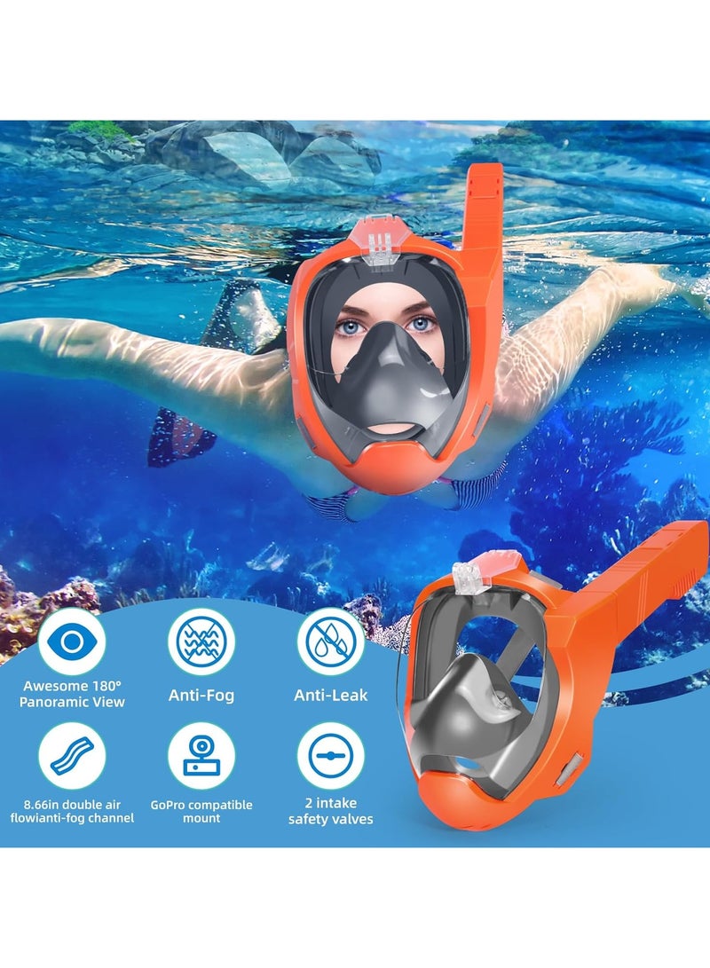 SOLARAE قناع غوص كامل الوجه للبالغين والأطفال مع معدات الغوص مع أحزمة قابلة للتعديل وحامل كاميرا وزاوية رؤية بانورامية 180 درجة مجموعة غوص مضادة للضباب ومضادة للتسرب مع قمة جافة للمبتدئين - Image 2