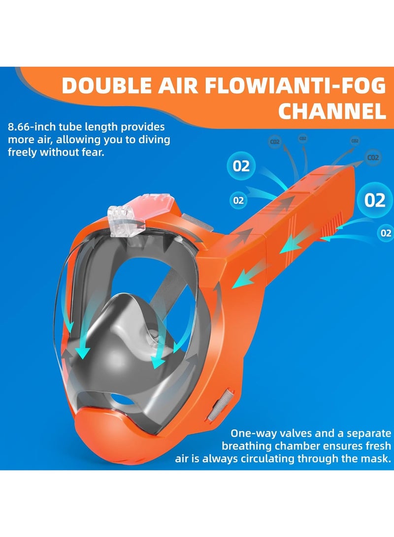 SOLARAE قناع غوص كامل الوجه للبالغين والأطفال مع معدات الغوص مع أحزمة قابلة للتعديل وحامل كاميرا وزاوية رؤية بانورامية 180 درجة مجموعة غوص مضادة للضباب ومضادة للتسرب مع قمة جافة للمبتدئين - Image 5