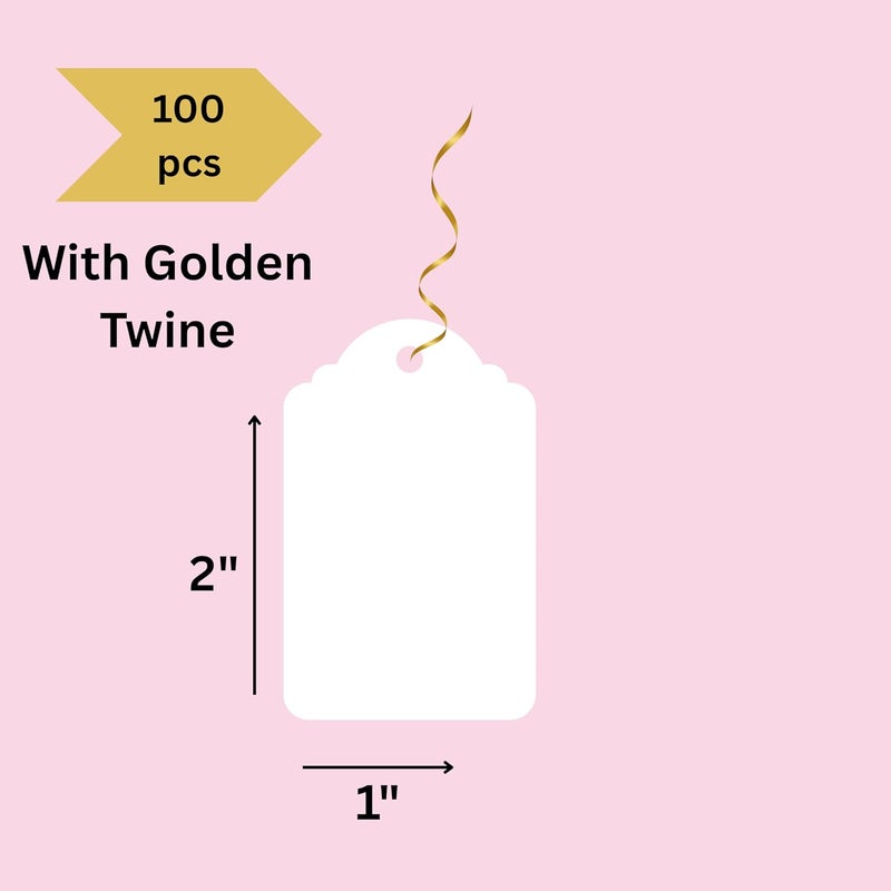 GLOBEADO White Paper Price Tags, 100 Pieces, Double-Sided, Rectangular with Gold Ribbon (scallope) - Image 3