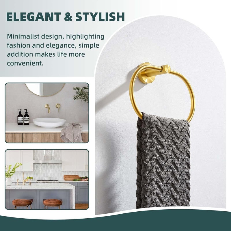 Suyar Brushed Gold Towel Ring, SUS 304 Stainless Steel Hand Towel Holder for Bathroom Wall Mount, Oval Shape - Image 4