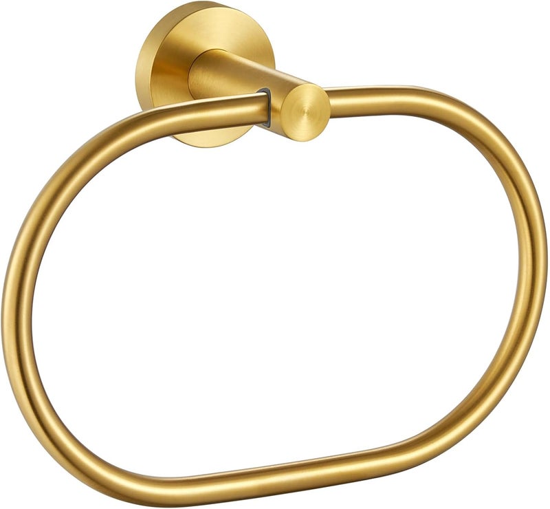 Suyar Brushed Gold Towel Ring, SUS 304 Stainless Steel Hand Towel Holder for Bathroom Wall Mount, Oval Shape - Image 1