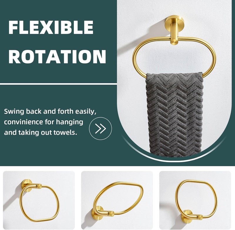 Suyar Brushed Gold Towel Ring, SUS 304 Stainless Steel Hand Towel Holder for Bathroom Wall Mount, Oval Shape - Image 5