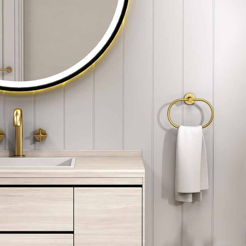 Suyar Brushed Gold Towel Ring, SUS 304 Stainless Steel Hand Towel Holder for Bathroom Wall Mount, Oval Shape - Image 2