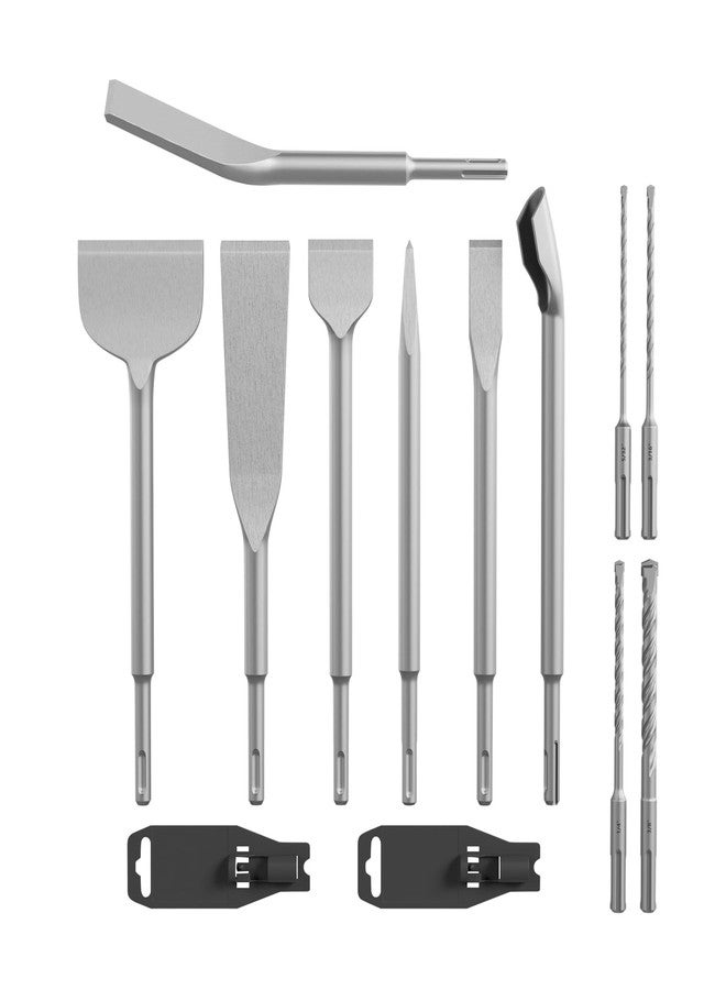 GSTK 11PCS Carbide SDS PLUS Chisel Set, SDS PLUS Drill Rotary Hammer Bits Drill Cleaning Concrete Tile Set Drill Chisel Set, Ideal for Removing Tiles, Mortar, Bricks, Stones, Concrete, Blocks - Image 1