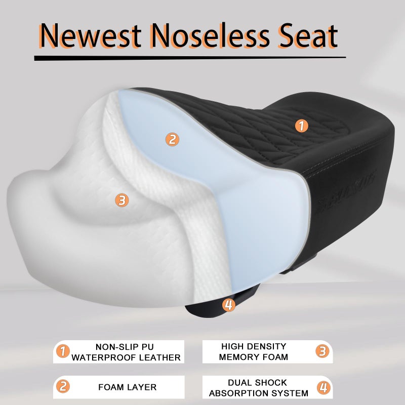 BUCKLOS New Noseless Bike Seat for Comfort Men&Women Extra Wide Bicycle Seat Cushion Oversized Comfortabele Foam Padded Bike Saddle for Peloton Exercise Bike Ebike Cruiser Bikes - Image 3