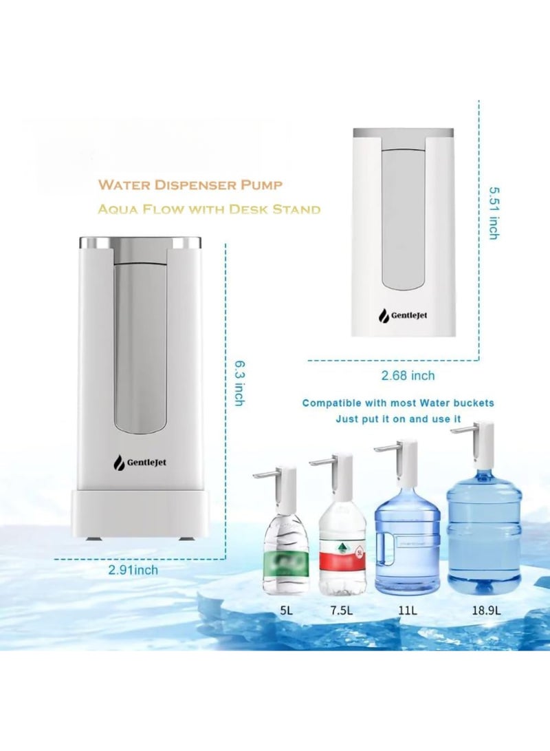 Hihonor Automatic Water Dispenser Pump for 5 Gallon Bottle - Digital Display, Type-C USB Charging, Portable Electric Water Pump, Foldable Spout (White - Silver- Desk Stand) - Image 2