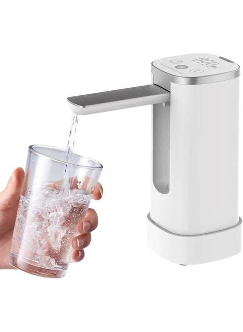 Automatic Water Dispenser Pump for 5 Gallon Bottle - Digital Display, Type-C USB Charging, Portable Electric Water Pump, Foldable Spout (White - Silver- Desk Stand)