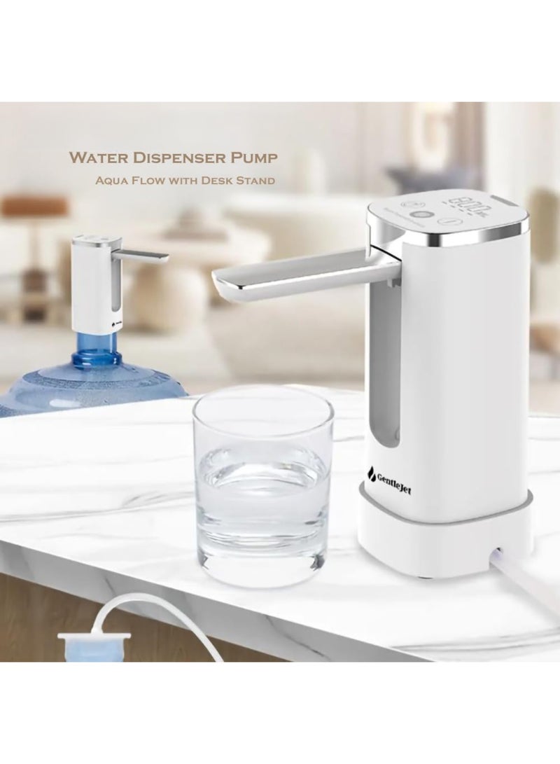 Hihonor Automatic Water Dispenser Pump for 5 Gallon Bottle - Digital Display, Type-C USB Charging, Portable Electric Water Pump, Foldable Spout (White - Silver- Desk Stand) - Image 3