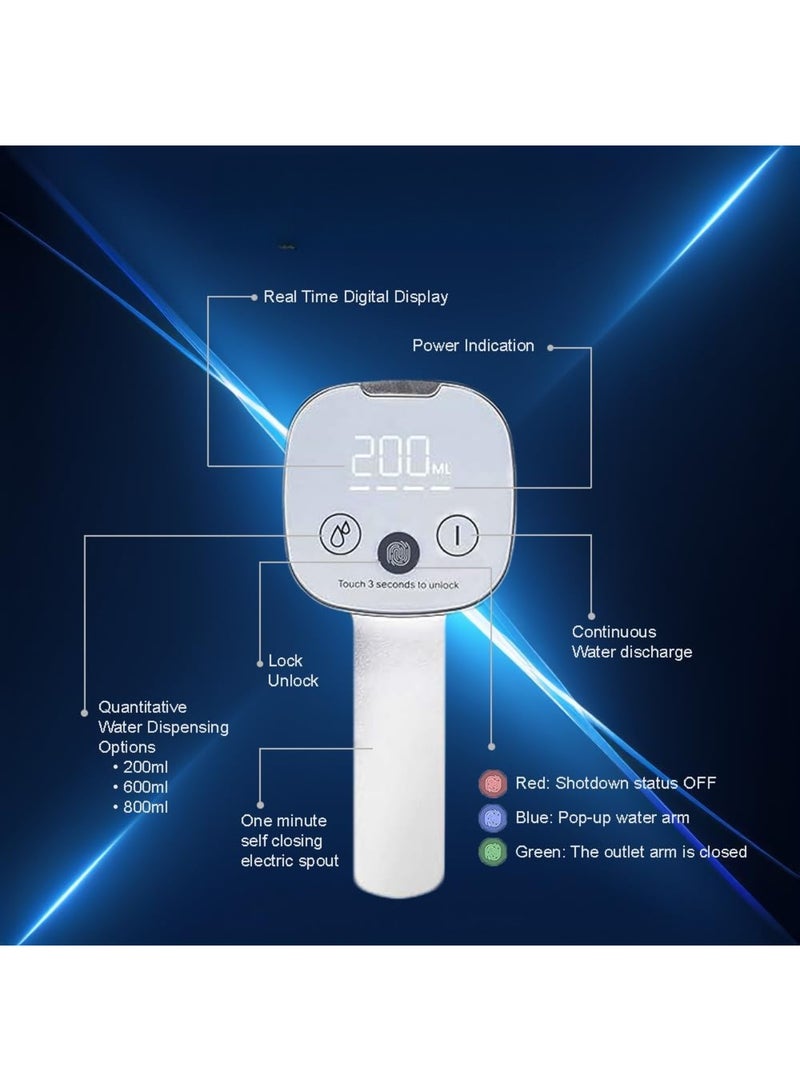 Hihonor Automatic Water Dispenser Pump for 5 Gallon Bottle - Digital Display, Type-C USB Charging, Portable Electric Water Pump, Foldable Spout (White - Silver- Desk Stand) - Image 5