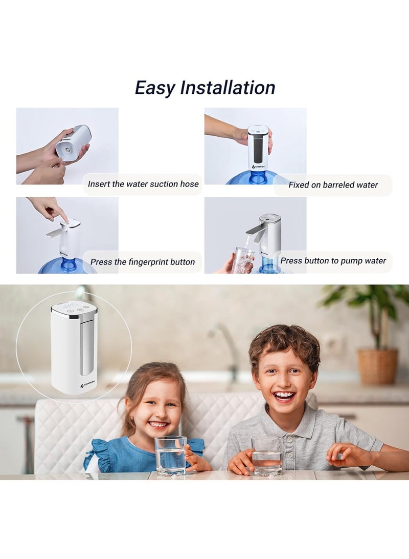 Hihonor Automatic Water Dispenser Pump for 5 Gallon Bottle - Digital Display, Type-C USB Charging, Portable Electric Water Pump, Foldable Spout (White - Silver- Desk Stand) - Image 4