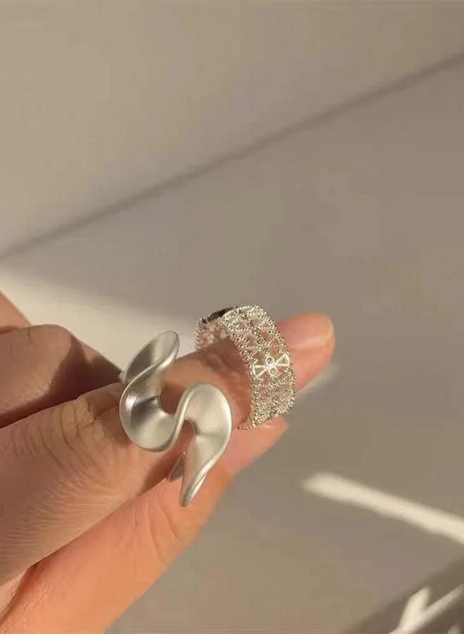تايك تو Pack of 2 - Silver Tone Swirl and Lattice Rings