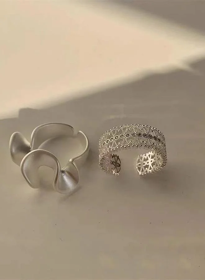 تايك تو Pack of 2 - Silver Tone Swirl and Lattice Rings
