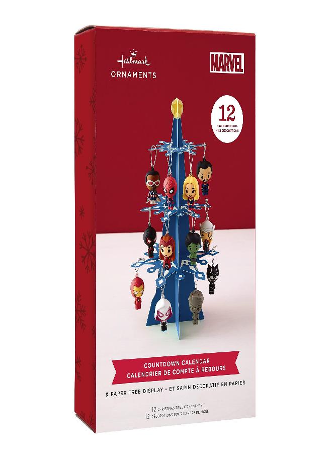 Hallmark Marvel Countdown Calendar Miniature Christmas Tree Set With 12 Mini Ornaments, Plastic - Image 3
