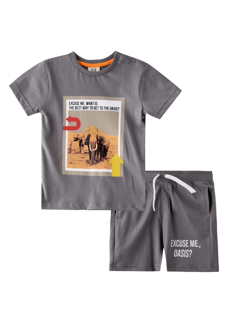 victor and jane Baby Boys 2 piece Set - T-Shirts & Shorts - Grey (100% Cotton)- VJ