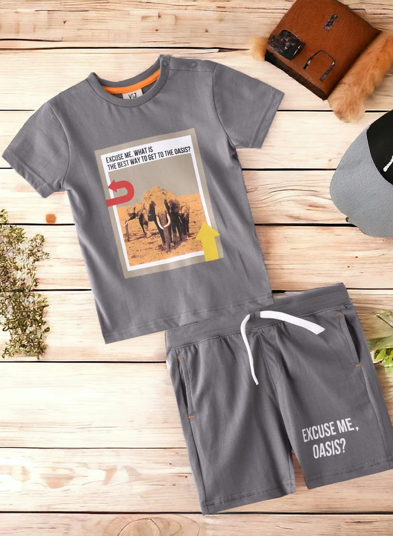 victor and jane Baby Boys 2 piece Set - T-Shirts & Shorts - Grey (100% Cotton)- VJ