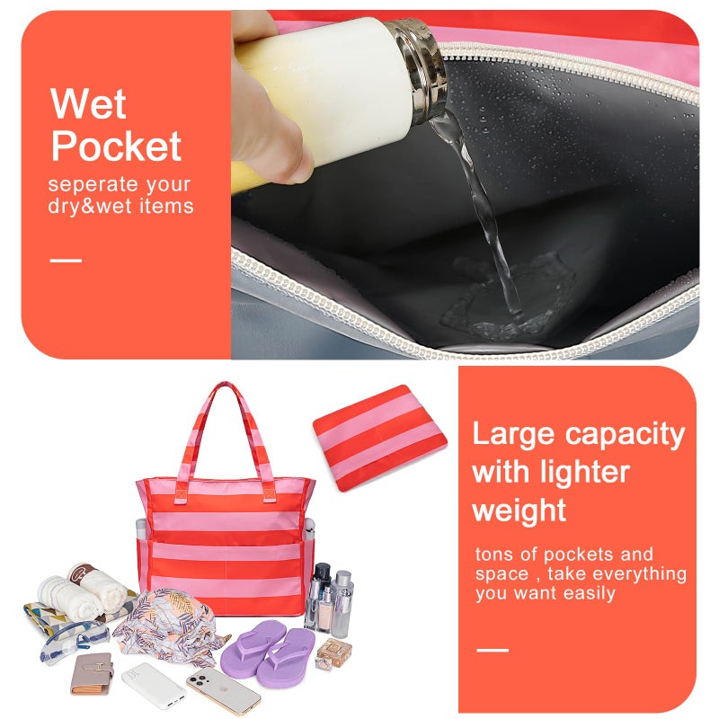 BLUBOON Waterproof Beach Tote Pool Bags for Women Ladies Extra Large Gym Tote Carry On Bag With Wet Compartment for Weekender Travel - Image 5