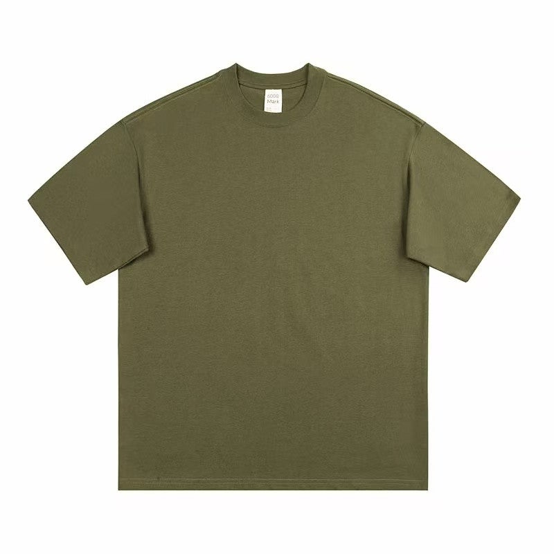 600G heavyweight American-style pure cotton short-sleeved t-shirt couple solid color top casual plus-size base shirt pure white t-shirt for men and women - Image 1