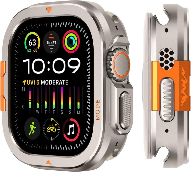2 in-1 Metal Cover Compatible with Apple Watch Ultra 2/1 Case 49mm, Rugged Bumper with Back Protector for iWatch Ultra 49mm, Titanium - Image 1