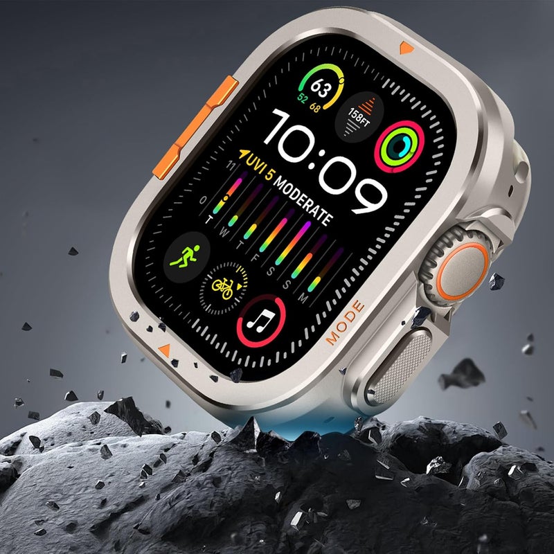 2 in-1 Metal Cover Compatible with Apple Watch Ultra 2/1 Case 49mm, Rugged Bumper with Back Protector for iWatch Ultra 49mm, Titanium - Image 5