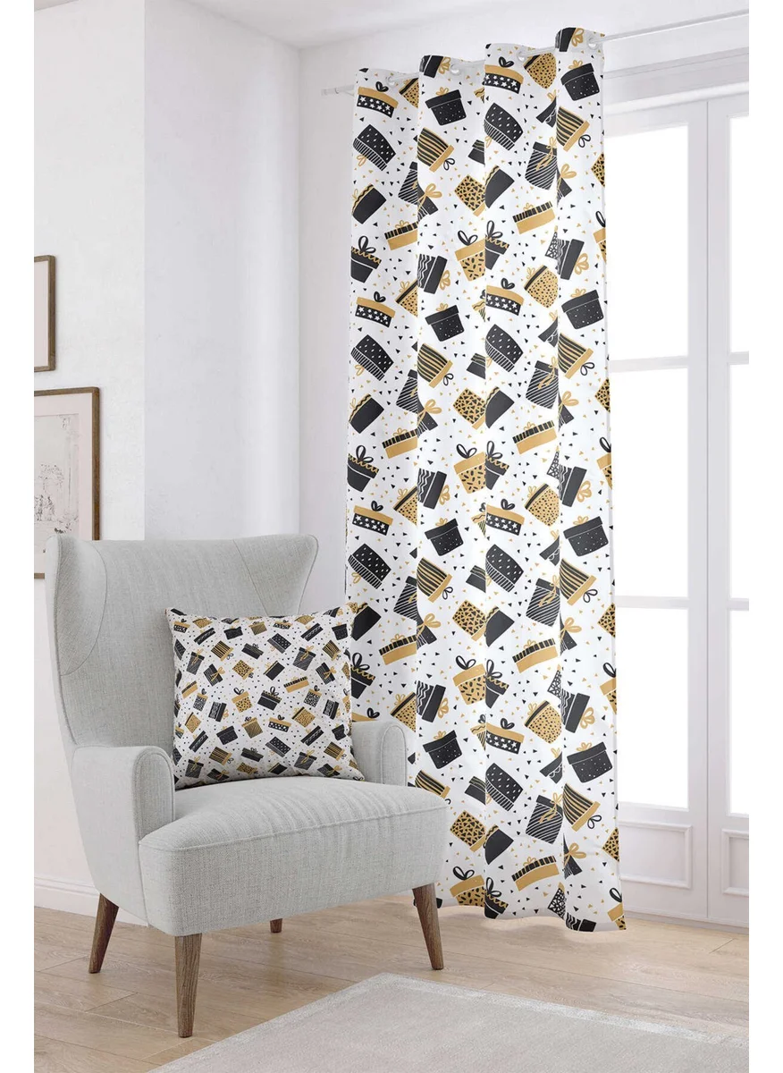 Cango Home Black Yellow New Year Themed Digital Printed Curtain CGH857-PR