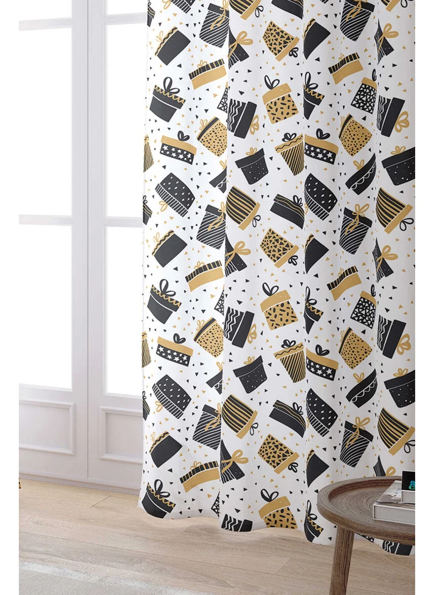 Cango Home Black Yellow New Year Themed Digital Printed Curtain CGH857-PR