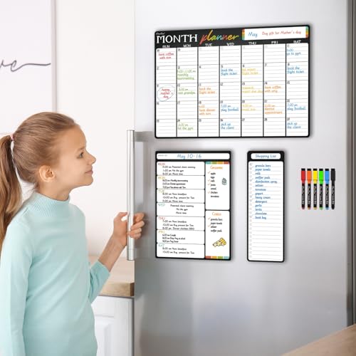Clever Clean Magnetic Dry Erase Monthly Calendar Set - 17"x12" Monthly and 8.5"x12" Weekly Calendar, 4"x12" List Board for Fridge - 6 Extra Fine Point Dry Erase Markers Included - Shipped Flat - Image 5