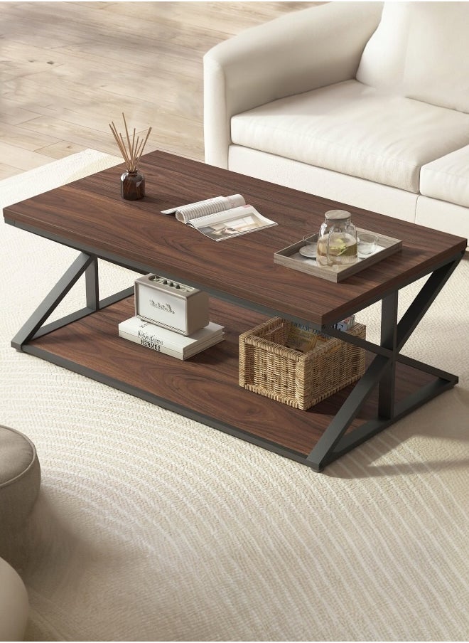 woodx Modern X-Frame Coffee Table with Storage Shelf  - Image 2